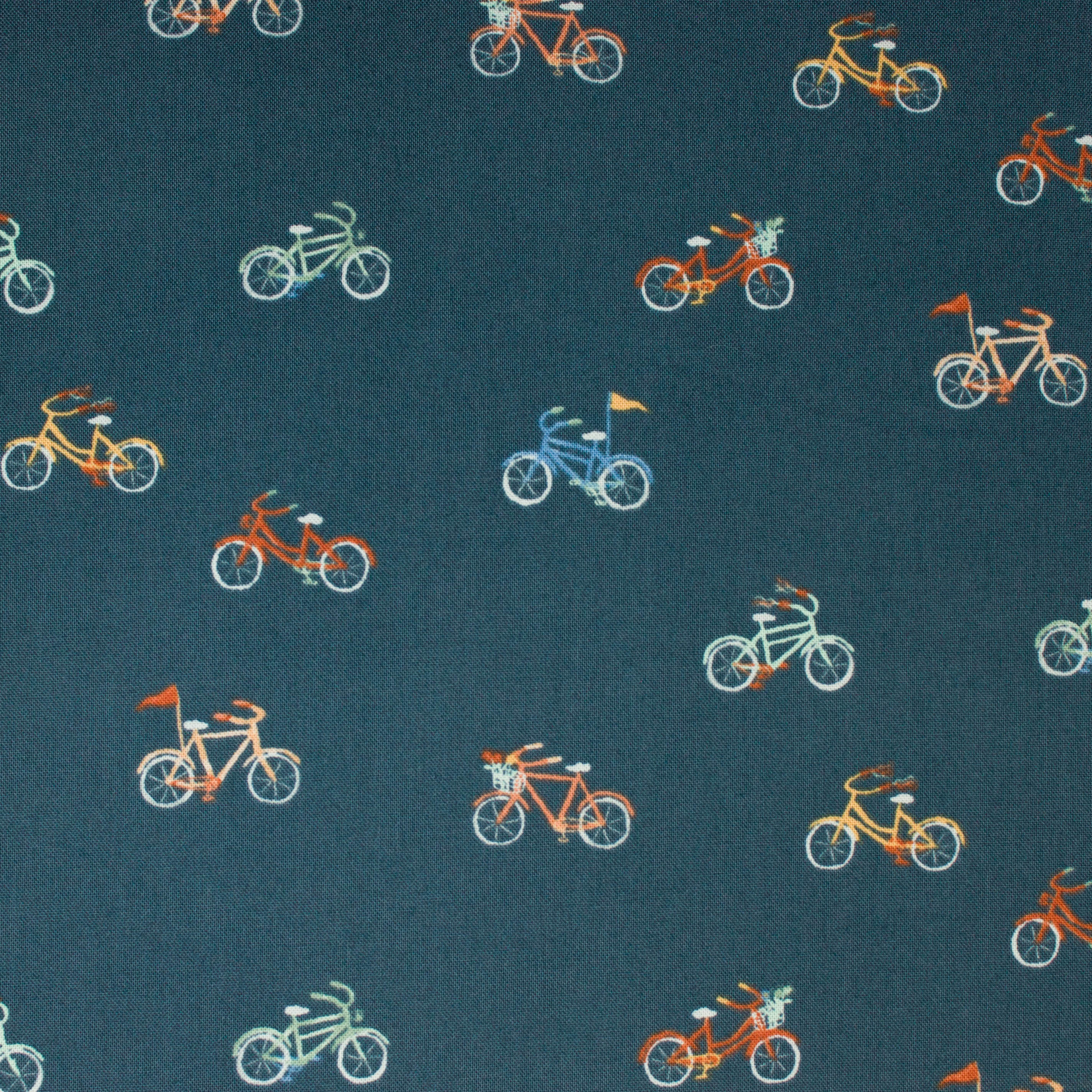 Katoen donkerblauw met fietsen